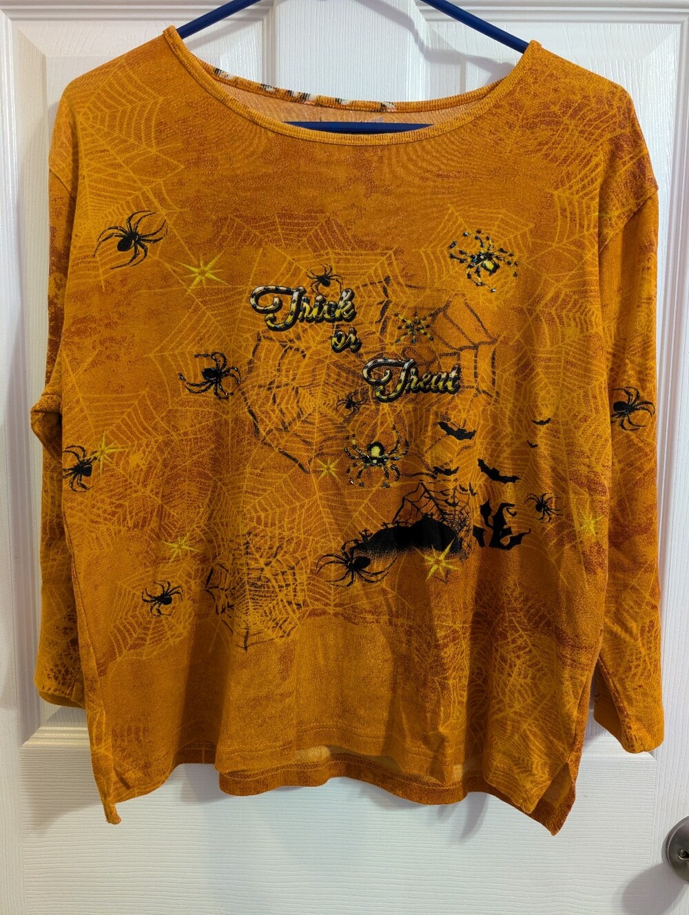 Halloween Top 3/4 Sleeve Jane Ashley Trick Or Treat Spiders Beaded Size L